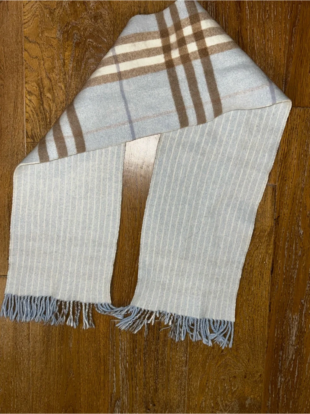 Burberry Light Blue & Brown Classic Check Wool Scarf double sided